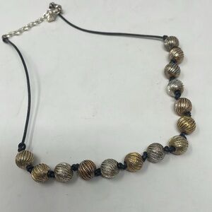 MONET Vintage Brass and Gold Round Beads on Black Cord Necklace